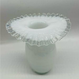 Vintage Huge White Blown Glass with Clear Ruffle Edge
VASE 10x10